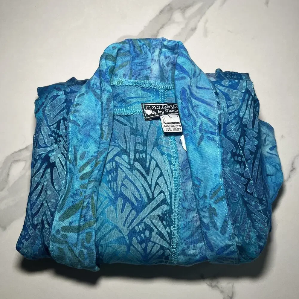 Cahaya by Tanami Open Front Kimono Beach Swim Cover Up Size Large Blue Tropical
